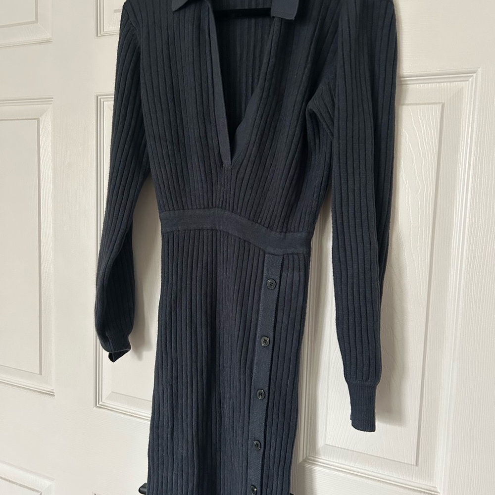 Self-Portrait Navy Ribbed Knit Midi Dress